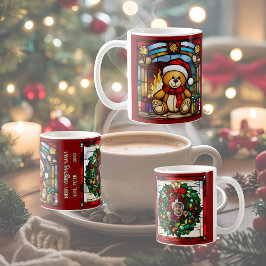 Caneca De Café Urso de Brinquedo de Natal Vidro Policromado Falso