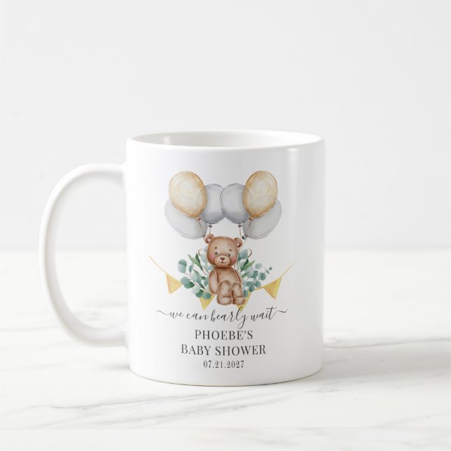 Caneca De Café Urso de Espera e Balões do Chá de fraldas Eucalypt (Esquerda)