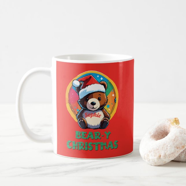 Caneca De Café Urso de Natal Bonito Adorável Kawaii Chibi (Com Donut)
