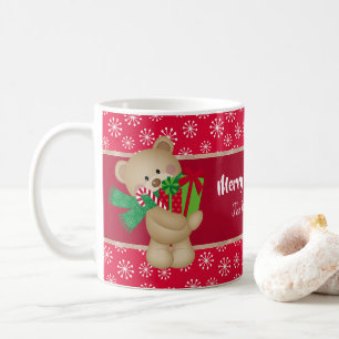 Caneca De Café Urso de Natal com Presente e Flocos de Neve, Verme