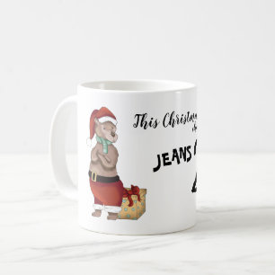 Caneca De Café Urso de Natal Mudando Jeans para Leggings