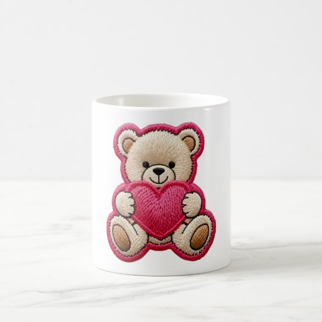Caneca De Café Urso de Patchwork Segurando Coração (Centro)
