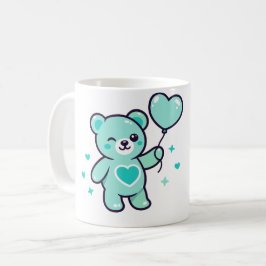 Caneca De Café Urso de pelúcia azul fofo com coração de amor