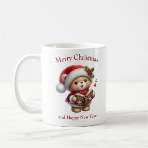 Caneca De Café Urso de pelúcia bonito cantando canções de Natal