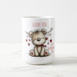 Caneca De Café Urso de Pelúcia com Cachecol de Coração e Corações