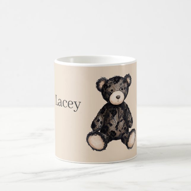 Caneca De Café Urso de pelúcia em renda falsa preta (Centro)