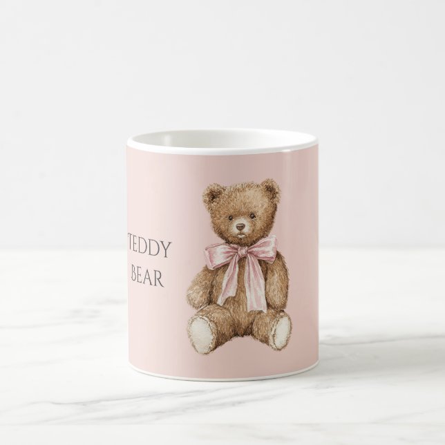 Caneca De Café Urso de Pelúcia Marrom Laço Rosa (Centro)