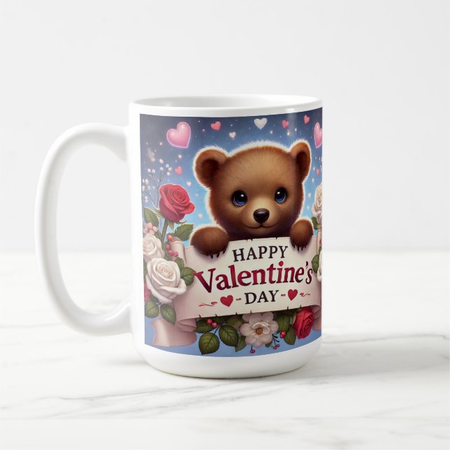 Caneca De Café Urso de Teddy Adorável com Rosas (Esquerda)