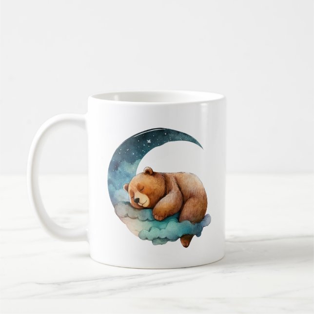 Caneca De Café Urso de Teddy Bonito Dormindo na Lua Crescente (Esquerda)
