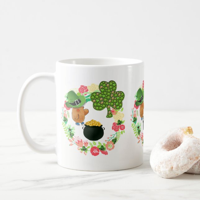 Caneca De Café Urso de Teddy do Dia de São Patrício (Com Donut)