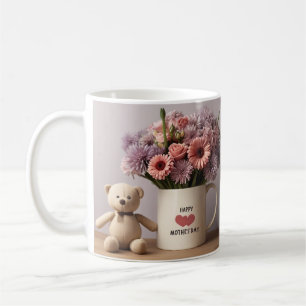 Caneca De Café Urso de Teddy, Flores e Presente de Dia de as mães