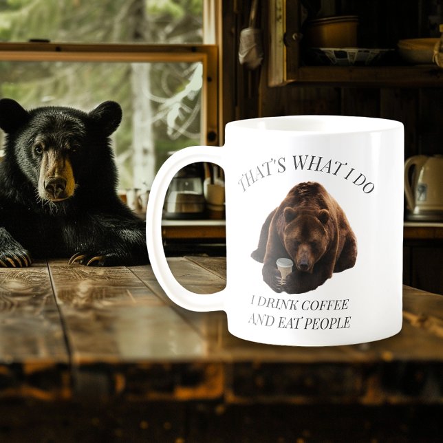 Caneca De Café Urso engraçado bebendo café dizendo (Criador carregado)