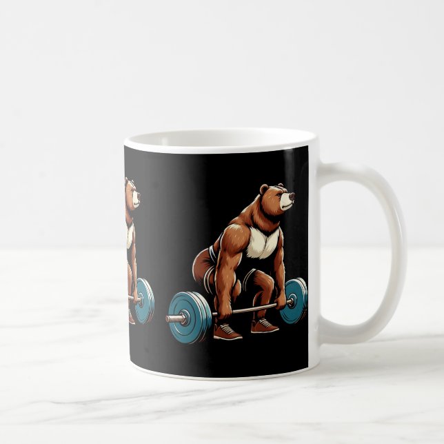 Caneca De Café Urso Engraçado Levantando Pesos Construção de Port (Direita)