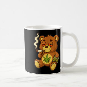Caneca De Café Urso Engraçado, Urso Fumante Engraçado Com Folha C