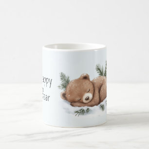 Caneca De Café Urso Feliz Dormindo na Neve