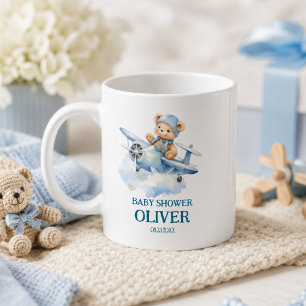 Caneca De Café Urso Fofo Avião Azul Tempo Voa 1º Aniversário