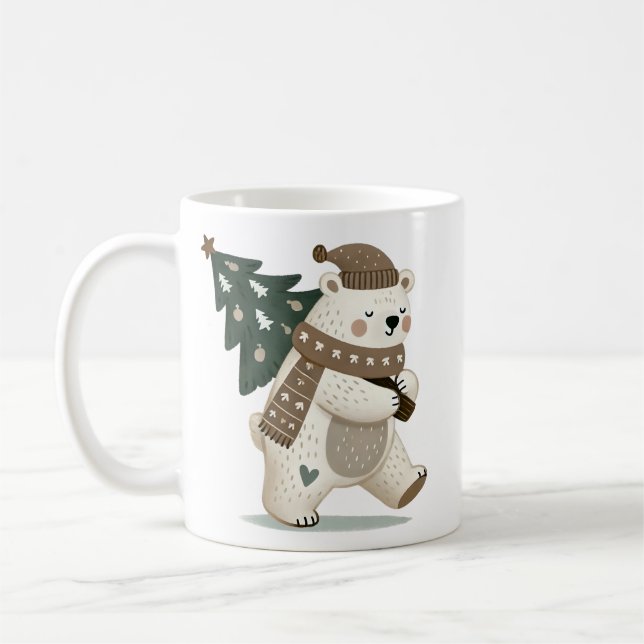 Caneca De Café Urso Fofo com Desenho de Árvore de Natal  (Esquerda)