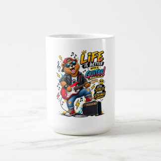 Caneca De Café Urso Guitarrista Rock Engraçado – A Vida é Melhor