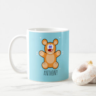 Caneca De Café Urso marrom, monograma, de pelúcia azul