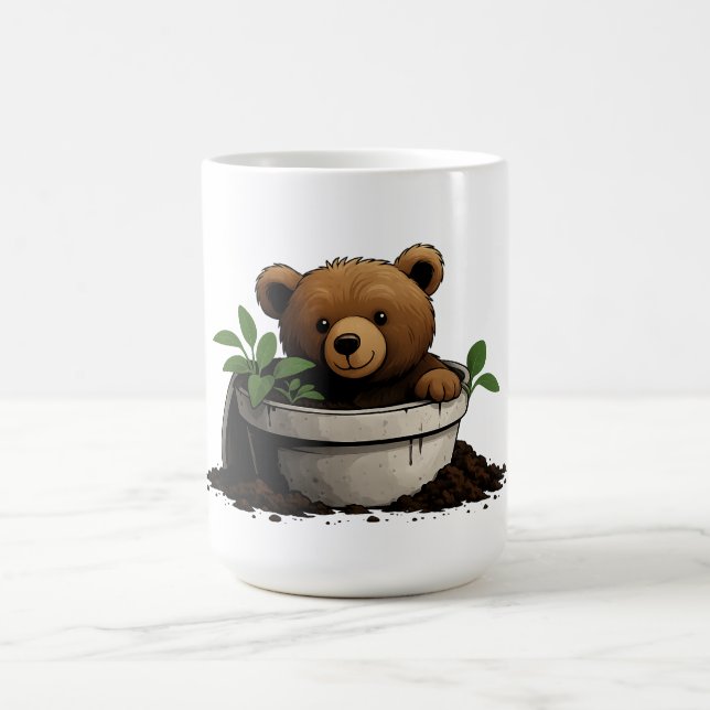 Caneca De Café Urso na Ilustração de Plantas Potentes (Centro)