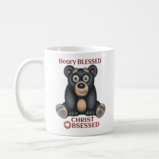 Caneca De Café Urso Negro Bonito, Cristo Abençoado Por Urso Obcec