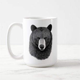 Caneca De Café Urso Negro Rosto Original Desenho de Arte Animal