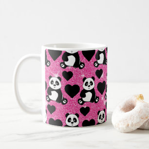 Caneca De Café Urso Panda Amante de Animais Corações Pretos Brilh