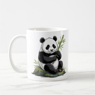 Caneca De Café Urso Panda Fofo e Moderno com Bambu Verde