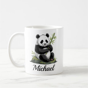 Caneca De Café Urso Panda Fofo Personalizado Com Bambu Verde