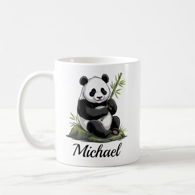 Caneca De Café Urso Panda Fofo Personalizado Com Bambu Verde (Esquerda)