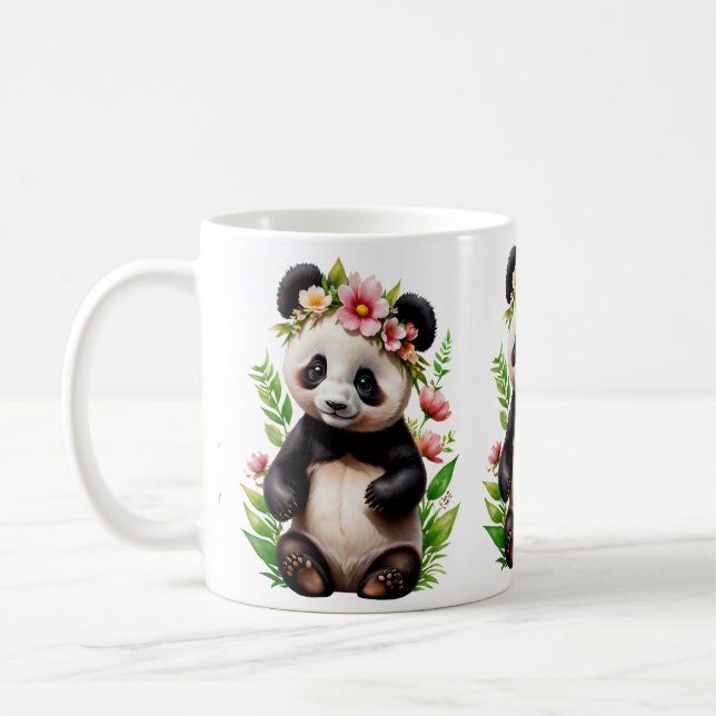 Caneca De Café Urso Panda Transparente Com Flores (Esquerda)