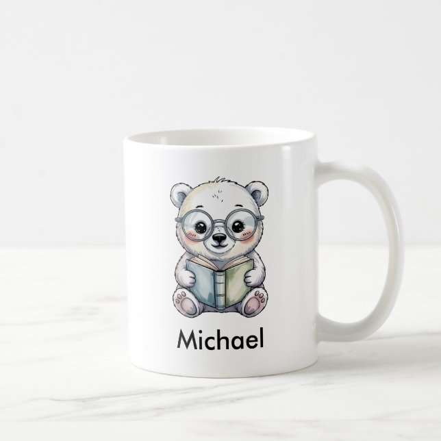 Caneca De Café Urso Polar Bebê Fofo Lendo um Livro (Direita)
