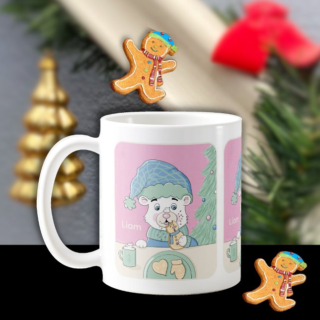 Caneca De Café Urso Polar Bonito com Mug de Feriado Infantil de C (Festive Holiday mug with name .)