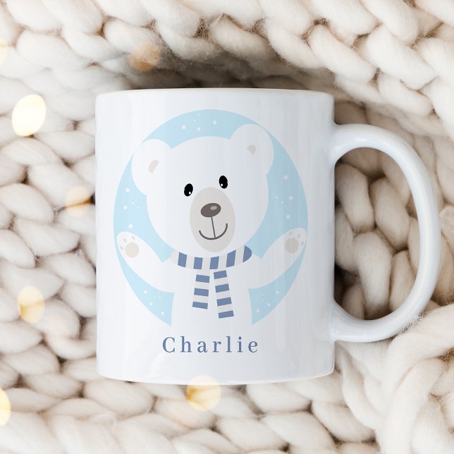 Caneca De Café Urso Polar Bonito com Natal Azul (Criador carregado)