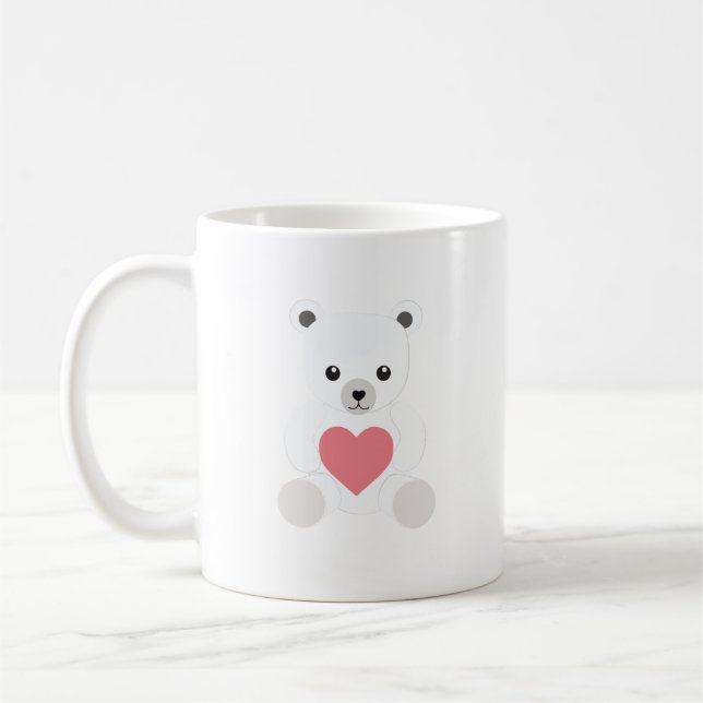 Caneca De Café Urso Polar Branco com Coração (Esquerda)