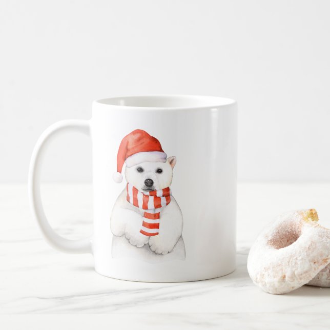 Caneca De Café Urso Polar de Feriado Adorável (Com Donut)