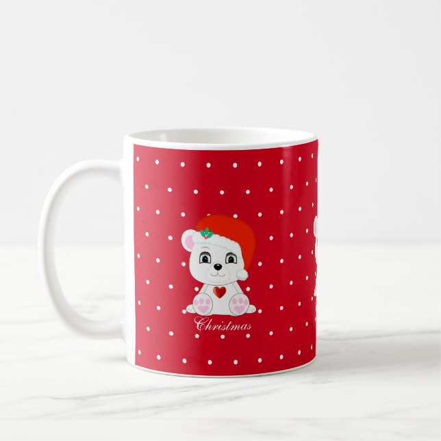 Caneca De Café Urso Polar de Natal em Vermelho (Esquerda)