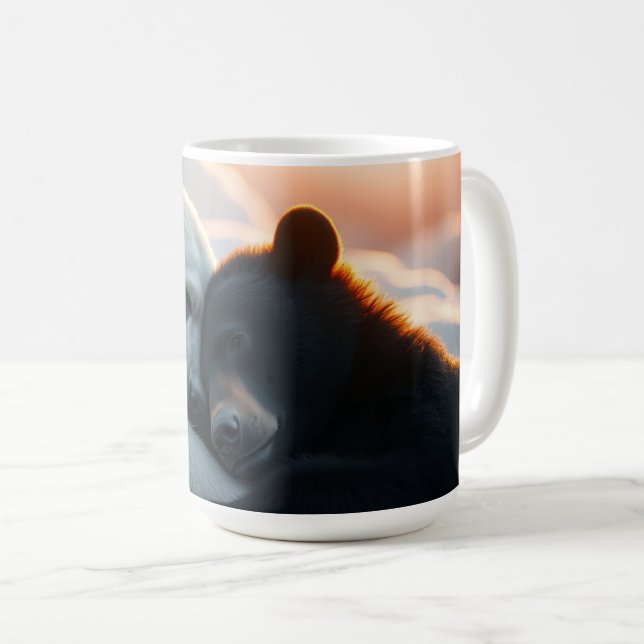 Caneca De Café Urso polar e urso preto se abraçando (Frente Esquerda)