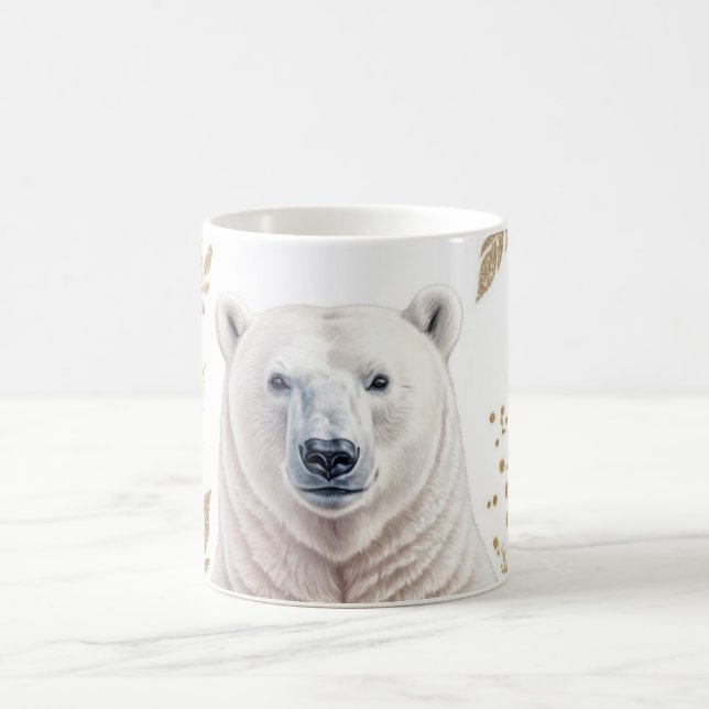 Caneca De Café Urso Polar Elegante com Acentos Florais (Centro)