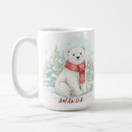 Caneca De Café Urso Polar em Aquarela Fofo de Inverno