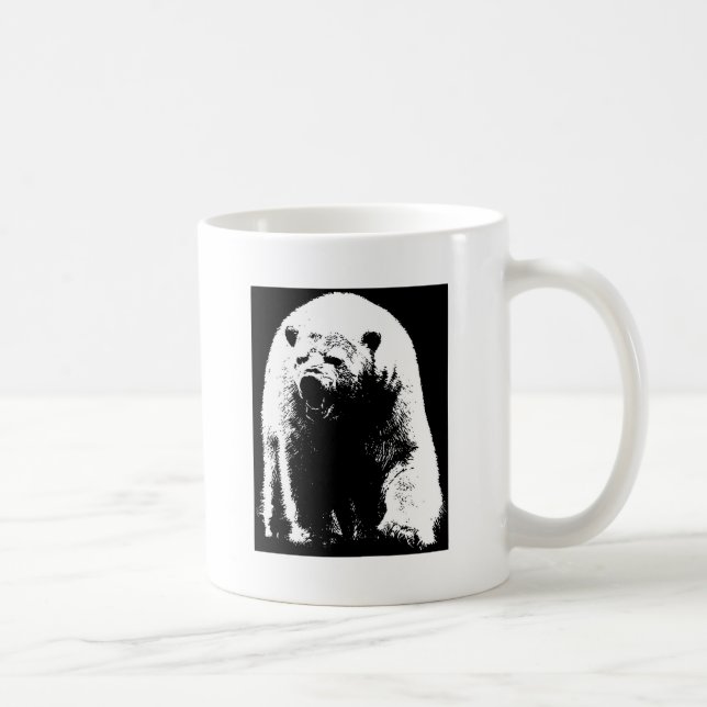 Caneca De Café Urso Polar Pop de Arte Preta e Branca (Direita)