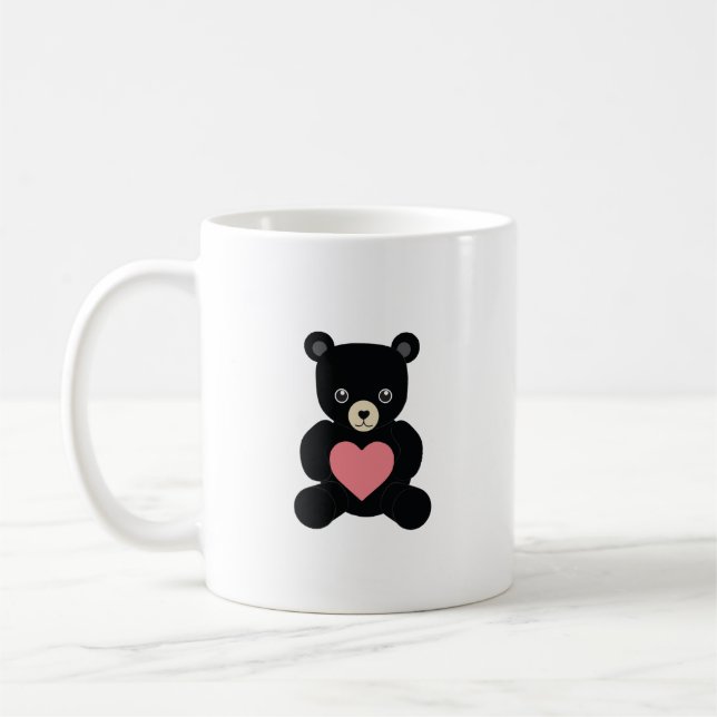 Caneca De Café Urso Preto de Teddy com Coração (Esquerda)