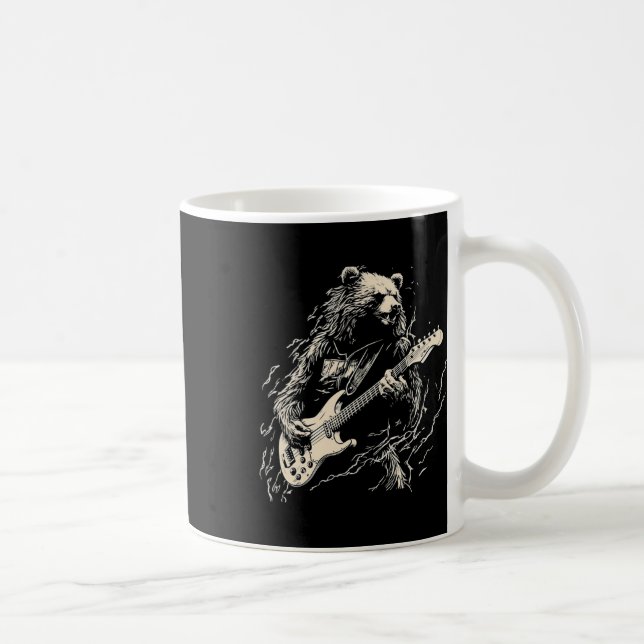 Caneca De Café Urso Retrorista Jogando Urso-De-Violão Guitarista  (Direita)