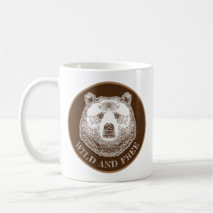Caneca De Café Urso, Selvagem E Gratuita, Ilustração Desenhada 