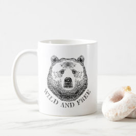 Caneca De Café Urso, Selvagem E Gratuita, Ilustração Desenhada À 