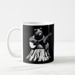 Caneca De Café Urso Tocando Violão Acústico - Preto
