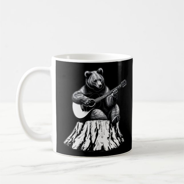 Caneca De Café Urso Tocando Violão Acústico - Preto (Esquerda)