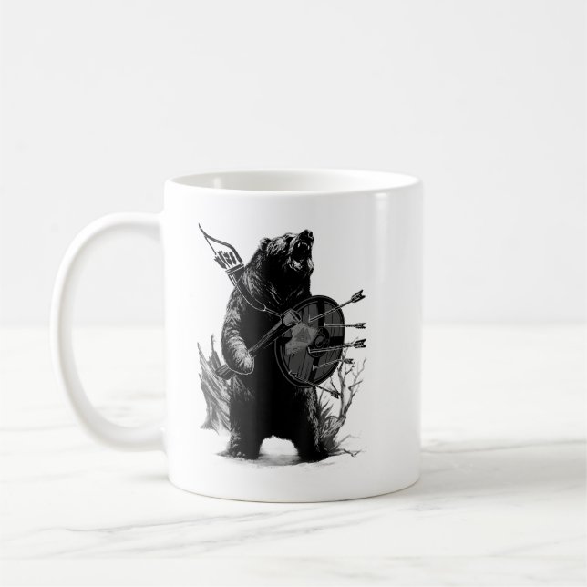 Caneca De Café Urso Viking com Machado e Escudo (Esquerda)
