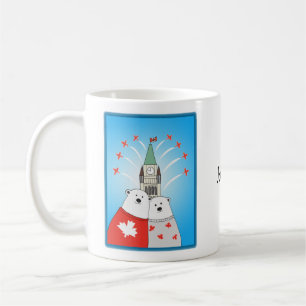 Caneca De Café Ursos polares canadenses com neve em torre de paz