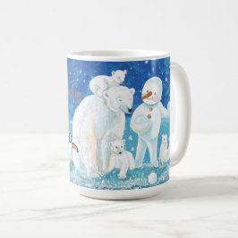 Caneca De Café Ursos Polares, Raposa, Pinguim e Snowman Felizes